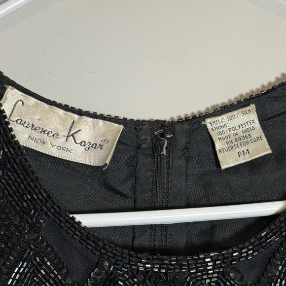 Vtg Laurence Kazar NY Black Silk Beaded Sequin Diamond Cocktail Dress Women's PM - Picture 3 of 7
